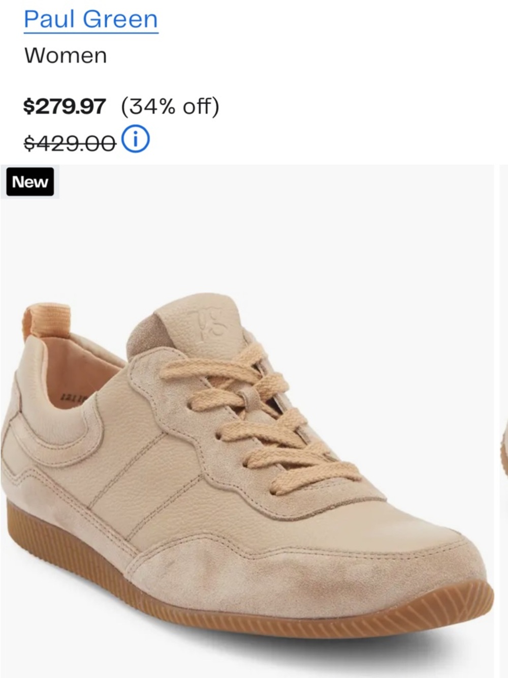 Paul Green Beige Leather & Suede Low-Top Sneaker